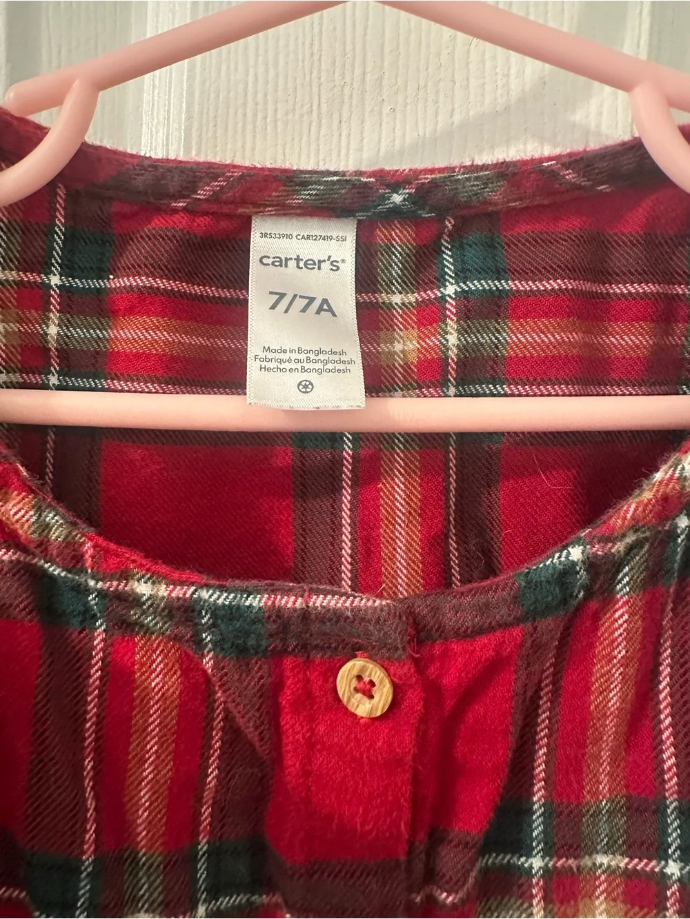 Carter's Red and Green Plaid Button-Front Peplum Top